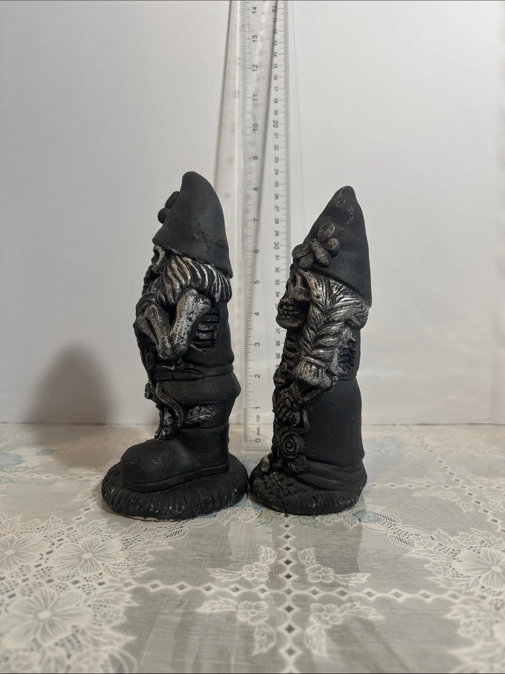 Zombie gnome  Halloween decor couple lot of 2  black and silver approx 3”x8”